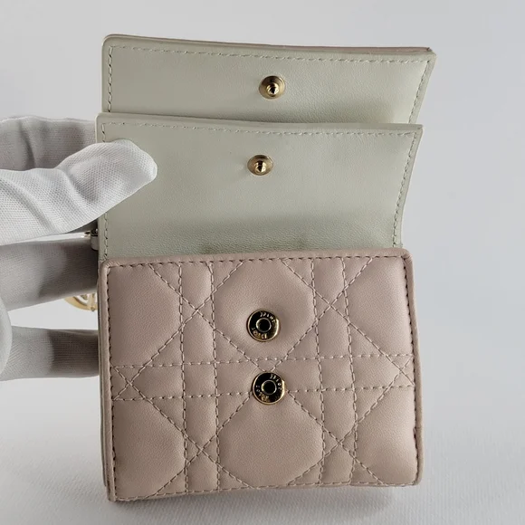 CHRISTIAN DIOR Cannage Lotus Leather Trifold Wallet - Picture 7 of 11